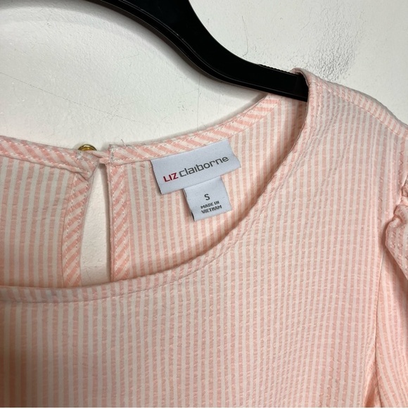 Liz Claiborne seersucker puffed sleeves blouse long sleeve size small - Picture 2 of 9